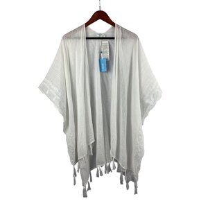 West Indies Wear White Pineapple Kimono With Tassels & Embroidery  One Size  100